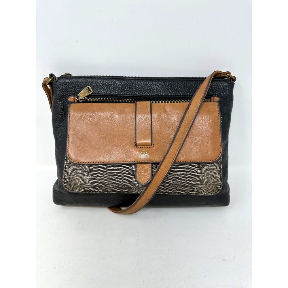 Fossil Kinley Two-Town Medium Crossbody Bag Tan Black